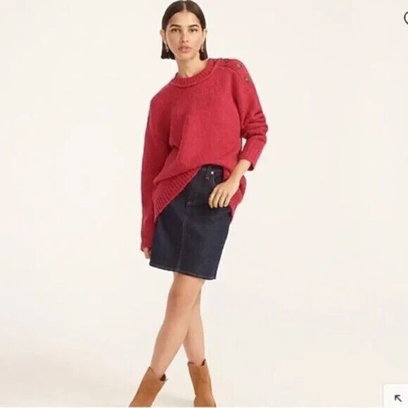 J Crew Wool Alpaca Magenta Pink Pullover Sweater Button Shoulder Oversized XS - Picture 1 of 14